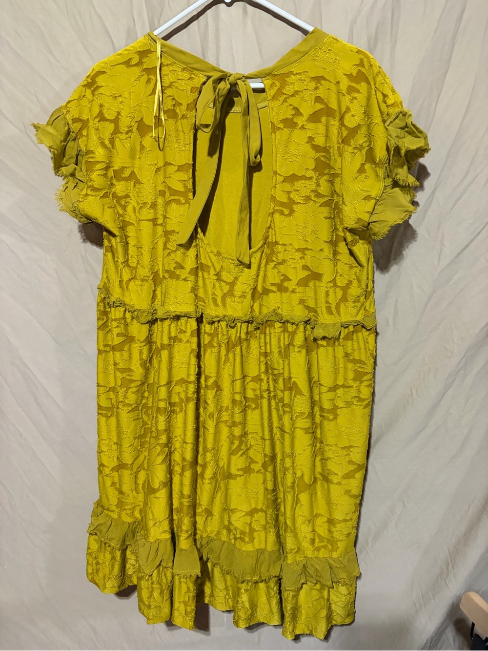 Anthropologie Playful Ruffle Mini Dress Mustard Chartreuse - Picture 3 of 5